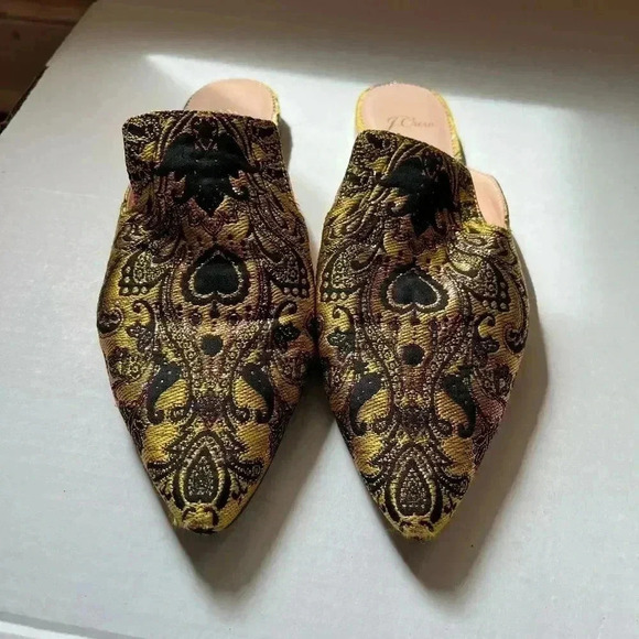 JCrew Pointed Toe Slip-on Slides in Brocade Marigold and Black Size 7 - Picture 3 of 7